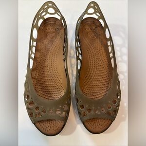 CROCS Women's Khaki Cutout Flats lacer bronzer peep W 8